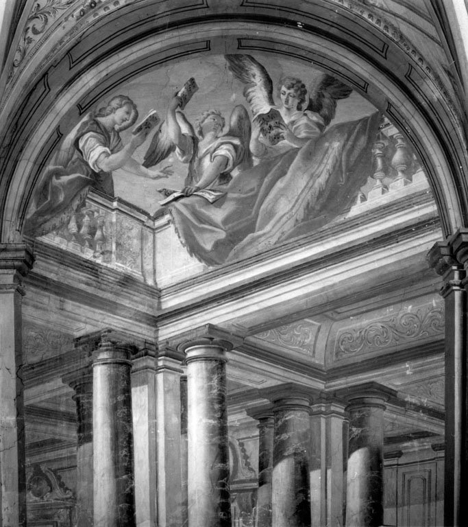 architetture e angeli musicanti (dipinto) - ambito romano (prima met&agrave; sec